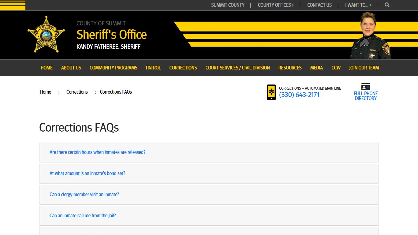 Corrections FAQs : Summit County Sheriff's Office